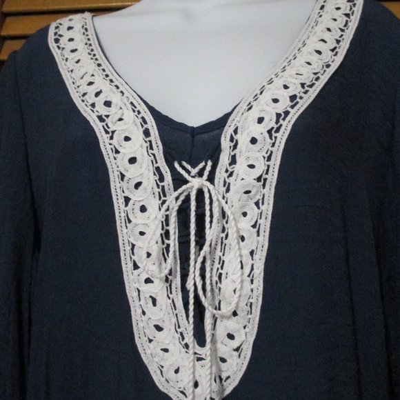 Spense top Romantic Boho lightweight flowy navy & cream blouse like new size L - Picture 4 of 7